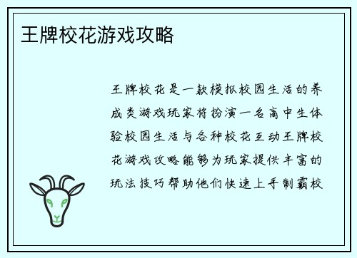 王牌校花游戏攻略